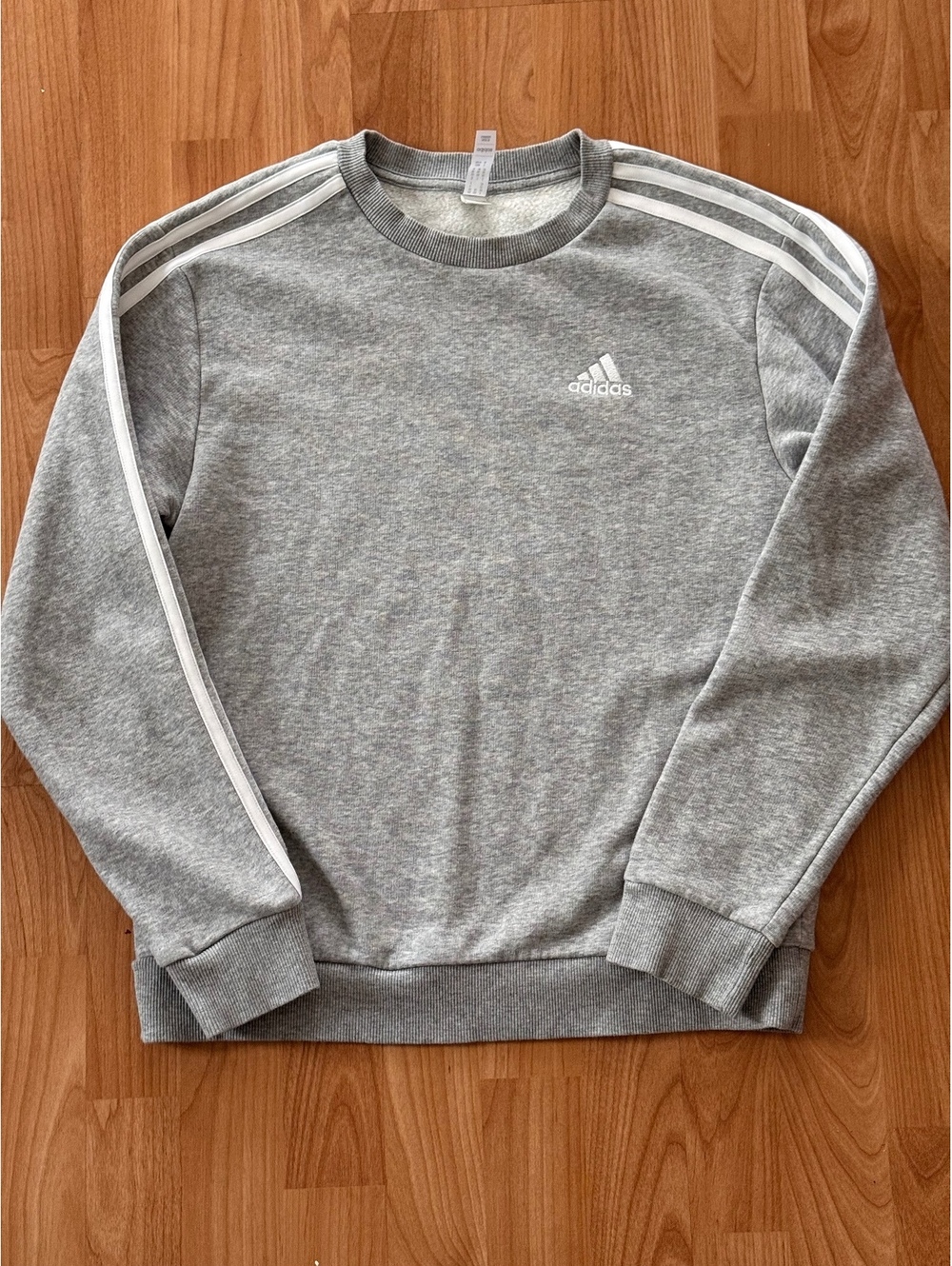 Adidas Gray Crewneck Sweatshirt with White Stripes and Logo XS